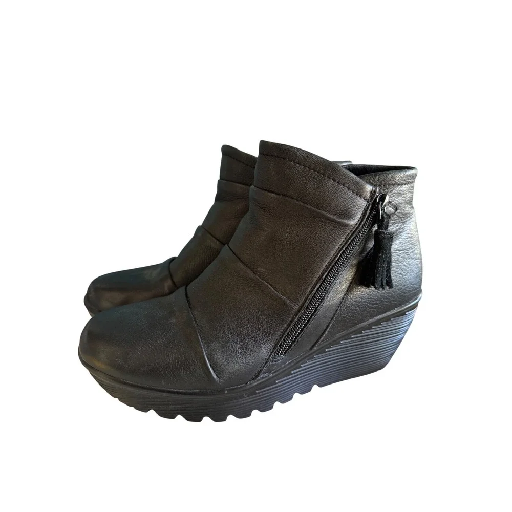 Skechers Parallel Double Trouble Black Leather Wedge Ankle Boots 48786 Womens 10